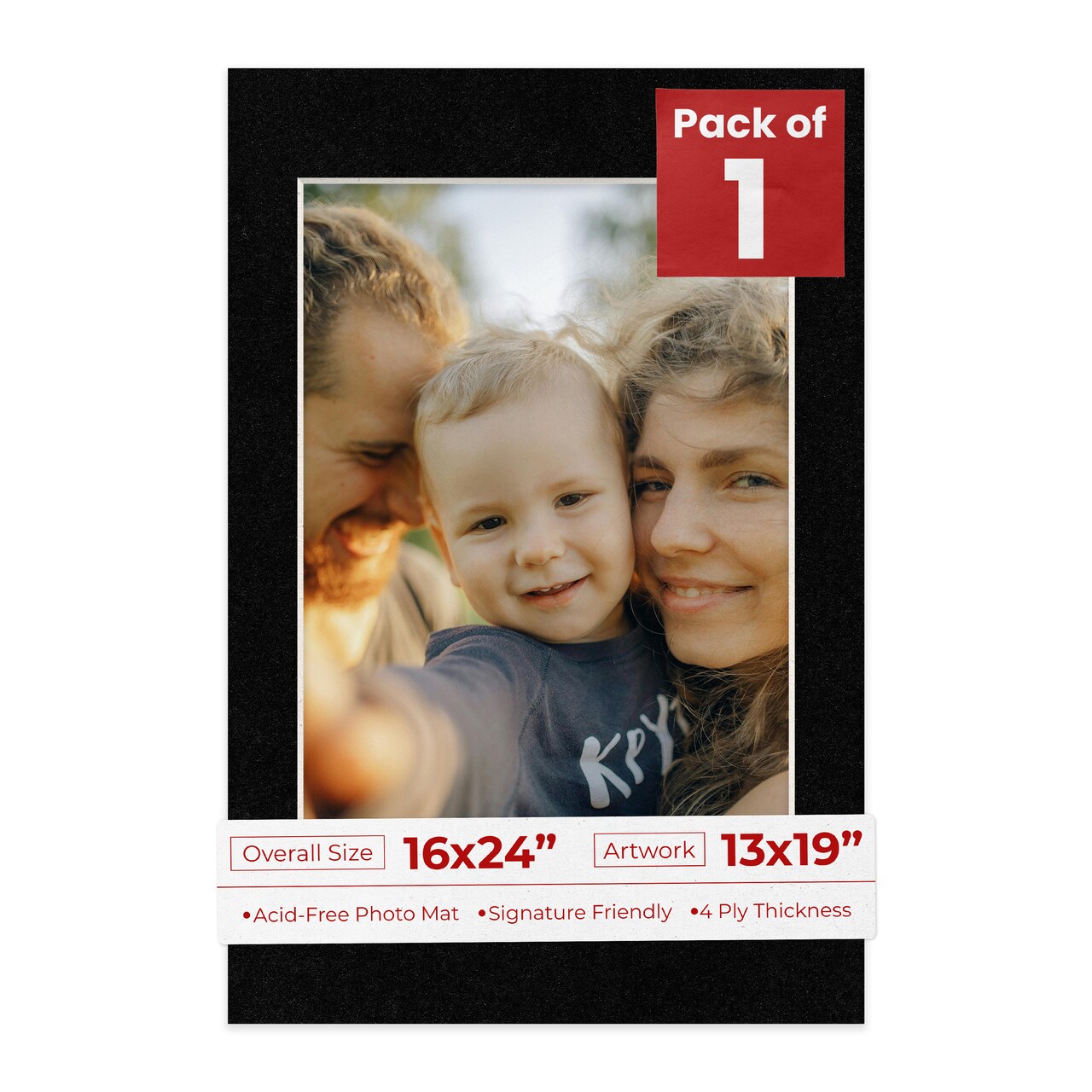 Black with Black Core Mat Board for 16x24 Frames - Fits 13x19 Photos